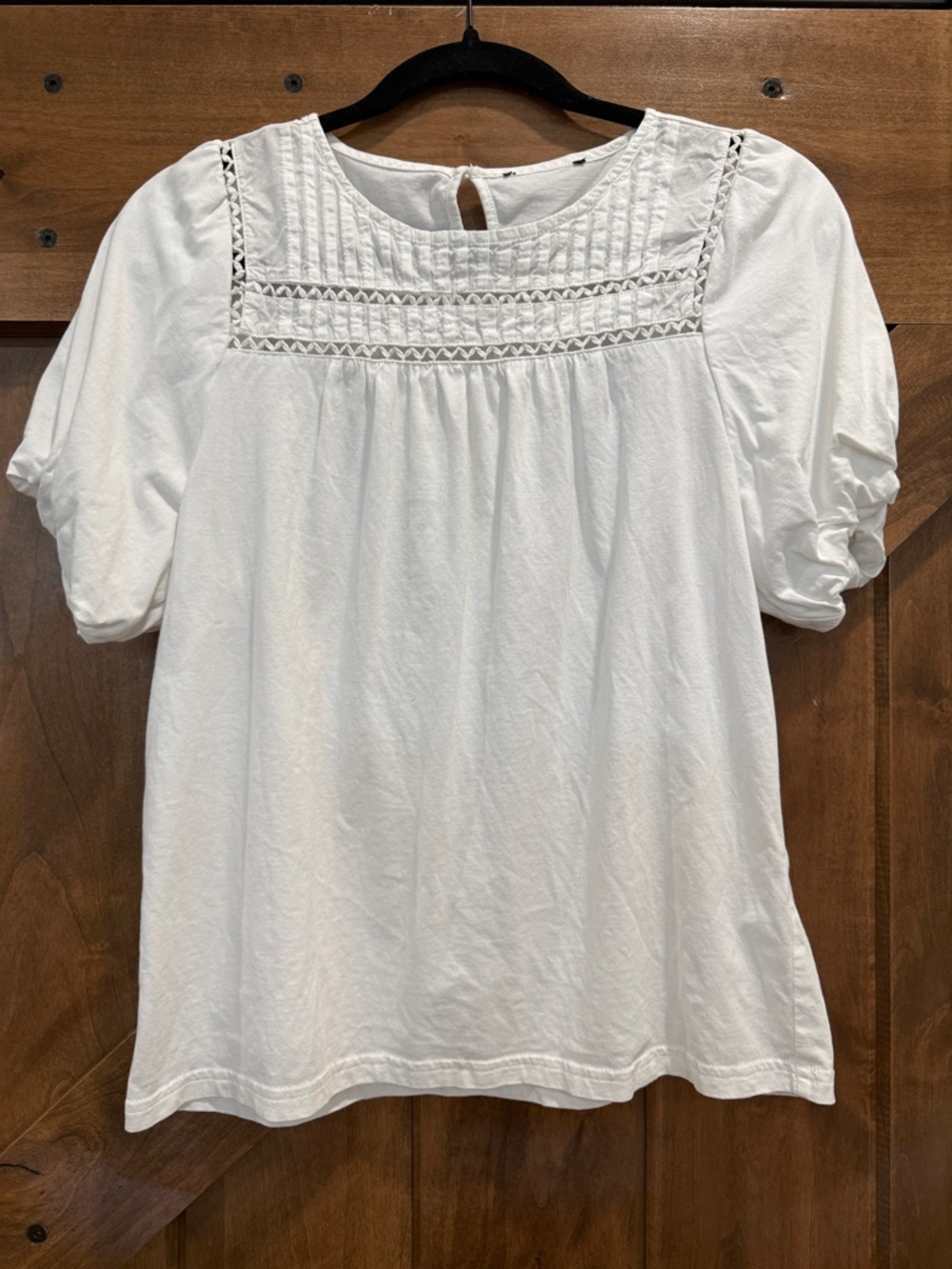 J.Crew White Cotton Embroidered Yoke Puff Sleeve Top Size Medium